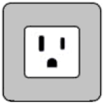 Type B Outlet: A white electrical outlet with two sockets and a grounded prong