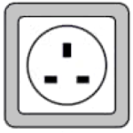 Type G Outlet: A white electrical outlet with two sockets and a grounded prong
